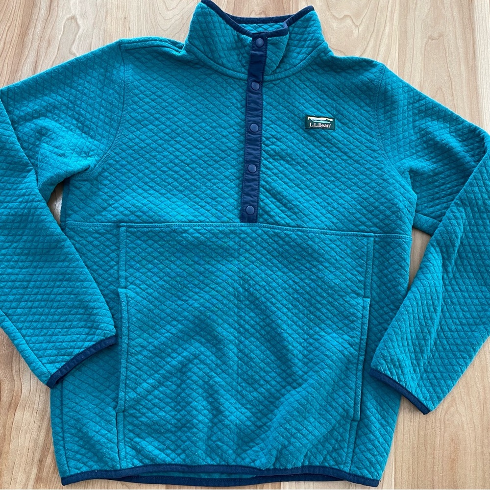 L.L. Bean Kids Quilted Quarter Snap Pullover Sweatshirt Green Navy M(10-12)